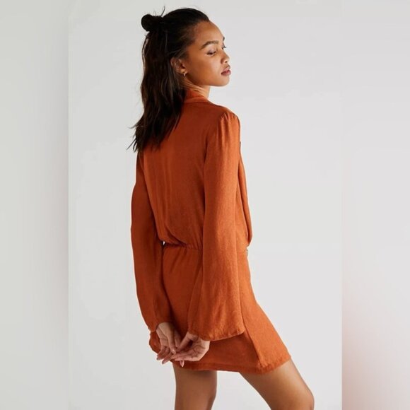 Free People Simone Blazer Wrap Mini Dress Burnt Orange Size Medium - Picture 2 of 10